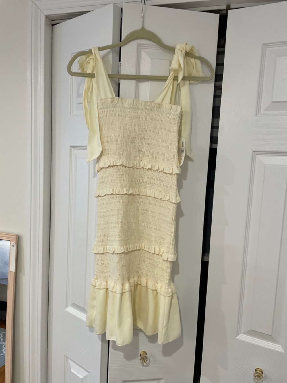 Altar'd State Pale Yellow Smocked Ruffle Mini Dress